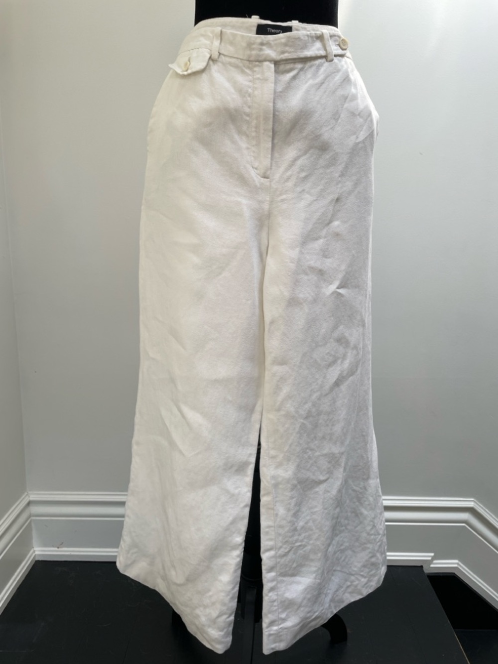 Theory Cream Linen Blend Cropped Pants Wide Leg Size 10